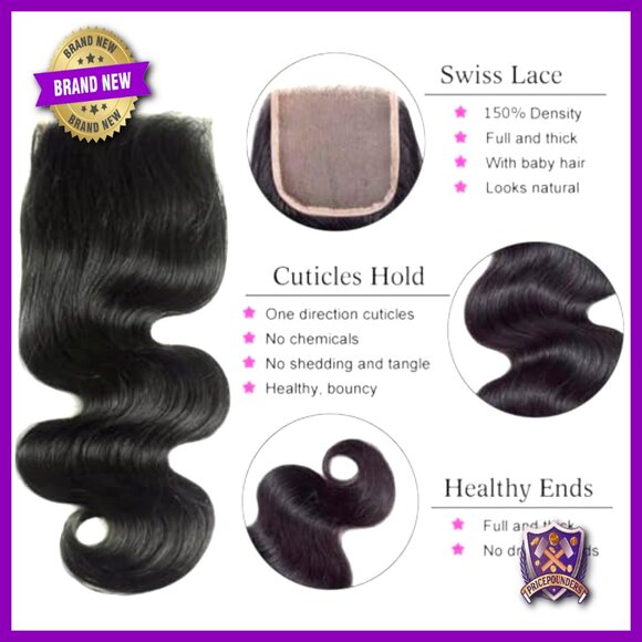 Brazilian Virgin Human Hair Bundles with 4x4 Lace Closure Body Wave